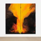 Harminder Judge, Untitled (soil cursed and lit and burst), 2022, plaster, polymer, pigment, oil and scrim, in 2 parts