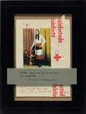 Martin Kippenberger, Putzfrau, 1985, colour photograph and pen and ink collage on hotel stationery laid on card with plastic text plate, in artist's frame