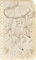 Ice Bags and Bananas by Claes Oldenburg, 1969, ballpoint pen on paper, sold Dec 2024