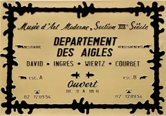 Marcel Broodthaers, Département des Aigles (David-Ingres-Wiertz-Courbet), 1969, painted vacuum formed plastic plate (black on a gilt background version)
