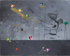 Edgar Plans, Art Notes - Mickey, 2020, oil and mixed media on canvas