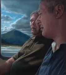 Tim Gardner, Two Men on a Bus, Moving Through the Landscape, 2006, pastel on 2 adjoined sheets of gessoed paper, mounted on unstretched canvas