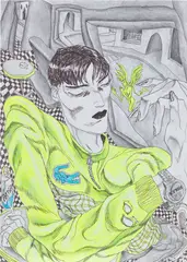 David Rappeneau, 00:00:00, 2017, ballpoint pen, pencil, charcoal pencil, fluorescent marker and acrylic on paper