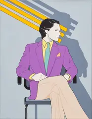 Patrick Nagel, Seated Man, 1980, gouache on illustration board