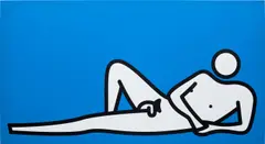 Male Nude Lying Knee Up on Elbow by Julian Opie, 2000-2006, vinyl on wooden stretcher, sold Dec 2024