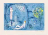 Marc Chagall, La caverne des nymphes (The Nymph's Cave), from Daphnis et Chloé (M. 321, C. Bks. 46), 1961, Lithograph in colours, on Arches paper, with full margins