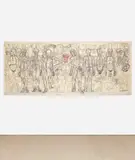 Hermann Nitsch, Das Letzte Abendmahl (The Last Supper), 1983, Screenprint in colours, on original action cloth relic with blood, mounted on a wooden stretcher