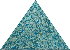 Pyramid by Keith Haring, 1989, Anodized aluminium plate in yellow and blue, sold Jan 2024