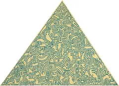 Pyramid by Keith Haring, 1989, Anodized aluminium plate in yellow and blue, sold Jan 2024