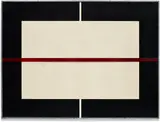 Untitled (S. 298) by Donald Judd, 1993, Woodcut in black, on Japanese paper, the full sheet, with a red oil paint stripe on the outside of the glass of the orig, sold Jan 2024
