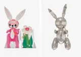 Jeff Koons, Inflatable Flower (Tall white, Pink Bunny); and Rabbit, from Jeff Koons, 1995, Two offset lithographs in colours, on coated Biber GS board, with full margins