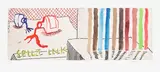 David Hockney, Spilt Ink with Tests, from David Hockney - 220 for 2020. Art Edition No. 1–100, 2019/2021, Inkjet print in colours in colours, printed on cotton-fibre archival paper, with full margins, with the original teal fabric-covered portfolio, and clamshell box containing two volumes, including the illustrated 233-page chronology book titled 220 for 2020 and numbered '0030', and the facsimile sketchbook titled Los Angeles and La Grande Cour 2019