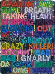 Amazing by Mel Bochner, 2015, Monoprint with collage, engraving, embossing and oil paint in colours, on handmade and hand-dyed Twinrocker paper, the f, sold Jan 2024