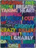 Mel Bochner, Amazing, 2015, Monoprint with collage, engraving, embossing and oil paint in colours, on handmade and hand-dyed Twinrocker paper, the full sheet