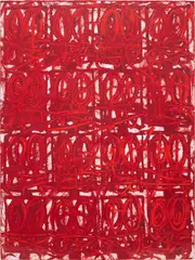 Untitled (Large Anxious Red) by Rashid Johnson, 2021, Screenprint in colours, with hand-applied pigment, on wove paper, the full sheet, sold Jan 2024