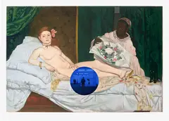 Gazing Ball (Manet Olympia) by Jeff Koons, 2017, Archival pigment print in colours with blue mirrored glass inset, on Innova rag paper, with full margins, sold Jan 2024