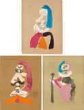 Portraits imaginaire (Imaginary Portraits): three plates by Pablo Picasso, 1969, Three offset lithographs in colours, on Arches paper, the full sheets, sold Jan 2024