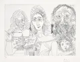 Pablo Picasso, Peintre avec couple et enfant (Painter with Couple and Child), plate 46 from Série 347 (Bl. 1526, Ba. 1542), 1968, Etching, on BFK Rives paper, with full margins