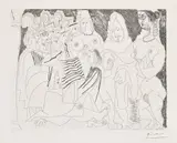 Pablo Picasso, Après l'examen: le père remmène son fils, avec la bénédiction de l'académie (After the Exam: the Father Takes His Son Back, with the Academy's Blessing), plate 48 from Série 156 (Bl. 1903, Ba. 1909)