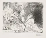 Pablo Picasso, Maison close, trois filles au repos, dont une en chaussettes (Brothel, Three Girls Resting, One in Stockings), plate 90 from Série 156 (Bl. 1945, Ba. 1954), 1971, Etching, on BFK Rives paper, with full margins