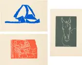 Barry Flanagan, Six linocuts: Mc Brayne's Ferry; Ganymede; Welsh Cob; Welsh Girl; Welsh Lights; and Yacht, 1977-83, Six linocuts in colours, on Arches paper, with full margins