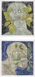 Elisabeth Frink, Green Man (Black) (W. 160); and Green Man (Blue) (W. 162), from Green Man, 1992, Two screenprints in colours (from the set of four), on Somerset textured paper, the full sheets