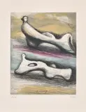 Henry Moore, Two Reclining Figures, from Sketchbook 1980 (C. 669), 1983, Etching and aquatint in colours, on Arches paper, with full margins