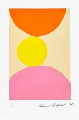 Etel Adnan, L'Express Beyrouth-Enfer (Beirut-Hell Express), 2021, Aquatint in colours, on wove paper, with full margins, with accompanying 55-page book, the sheet loose (as issued) contained in the original aquamarine linen-covered portfolio