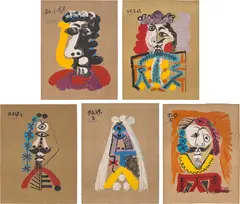 Pablo Picasso, Portraits imaginaire (Imaginary Portraits): five plates, 1969, Five offset lithographs in colours, on Arches paper, the full sheets