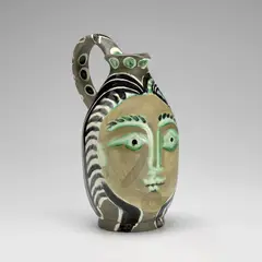 Pablo Picasso, Femme du barbu (Bearded Man's Wife) (A.R. 193), 1953, White earthenware turned pitcher painted in colours with partial brushed glaze