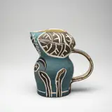 Pablo Picasso, Pichet gothique aux feuilles (Gothic Pitcher with Leaves) (A.R. 178), 1952, White earthenware turned pitcher painted in colours, engraved and with partial brushed glaze