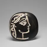 Profil de Jacqueline (Jacqueline's Profile) (A.R. 385) by Pablo Picasso, 1956, White earthenware plaque painted in black with partial brushed glaze, sold Jun 2024
