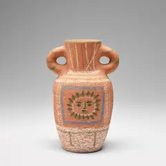 Pablo Picasso, Vase au décor pastel (Vase with Pastel Decoration) (A.R. 190), 1953, Red earthenware turned vase with pastel additions in colours
