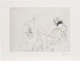 Pablo Picasso, Deux femmes, une en raccourci et une repliée sur elle-même (Two Women, One Shortened and the Other Inward-looking), plate 141 from Série 156 (Bl. 1995, Ba. 2005), 1971, Etching, on BFK Rives paper, with full margins