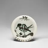 Oiseau au soleil (Bird Under the Sun) (A.R. 174) by Pablo Picasso, 1952, White earthenware round ashtray painted in black with partial brushed glaze, sold Jun 2024