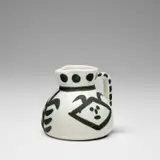 Têtes (Heads) (A.R. 368) by Pablo Picasso, 1956, White earthenware turned pitcher painted in black with partial brushed glaze, sold Jun 2024