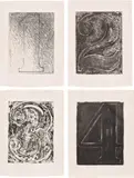 Jasper Johns, Fizzles (Foirades) (U.L.A.E. 173), 1975-76, The complete set of 33 etching and aquatints (the double pages in colours), on Richard de Bas paper watermarked Jasper Johns and SB (the author's initials), with text by Samuel Beckett, bound in handmade paper (as issued), contained in the original beige linen-covered box with the lithographic liner in colours and purple silk tassel