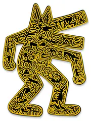 Keith Haring, Dog, 1986, Unique multiple comprised of screenprint in yellow on black enamel painted plywood