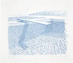 David Hockney, Lithographic Water Made of Lines (T.G. 253, M.C.A.T. 210), 1978, Lithograph in cyan blue, on TGL handmade paper, with full margins
