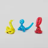 Jeff Koons, Balloon Swan (Yellow); Balloon Monkey (Blue); and Balloon Rabbit (Red), 2017, Three porcelain multiples painted in chrome, all contained in the original Styrofoam-lined boxes with silver printed signature