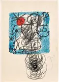 Joan Miró, Les essències de la terra (The Essences of the Earth): one plate (see M. 579, see C. Bks. 123), 1968, Lithograph in colours with hand-colouring in black crayon and red gouache, on Japon nacré paper, with full margins