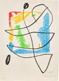 Les essències de la terra (The Essences of the Earth): one plate (see M. 580, see C. Bks. 123) by Joan Miró, 1968, Lithograph in colours with hand-colouring in black crayon, on Japon nacré paper, with full margins, sold Jun 2024