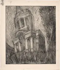 Leon Kossoff, Christchurch, 1988, Etching with aquatint and drypoint, on Arches paper, with full margins