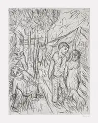 Leon Kossoff, A Street in Willesden, 1986, Drypoint and aquatint, on wove paper, with full margins