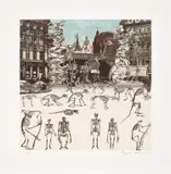 Peter Blake, Ludgate Circus - Day of the Skeletons, from The London Suite, 2012, Screenprint in colours, on Somerset paper, with full margins
