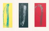 Pat Steir, Blue and Yellow Single Mark Waterfall; Green and Silver Single Mark Waterfall; and Big Red with Many Colors Dark Mark Waterfall, 2004, Three screenprints in colours, on wove paper, with full margins