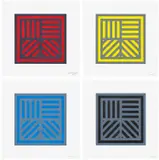 Sol LeWitt, Bands of Lines in Four Directions (Gray on Colors) (K. 1995.01), 1995, The complete set of four woodcuts in colours, on BFK Rives paper, with full margins