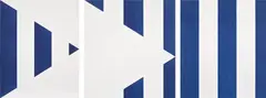 Daniel Buren, 1 + 2 = 3 (Triptych), from Sequences, 1998, The complete set of three woodcuts in blue, on Somerset Satin paper, the full sheets