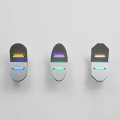 Keith Sonnier, Elliptical Shield Series V: three works, 2005, Three unique honeycomb-core aluminium multiples with neon lights and electrical components