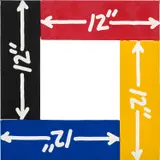 Mel Bochner, 12 Inches Square (K.W. 1997.01), 1997, Wood engravings in colours, on handmade Twinrocker paper, in four parts, mounted to white cardboard
